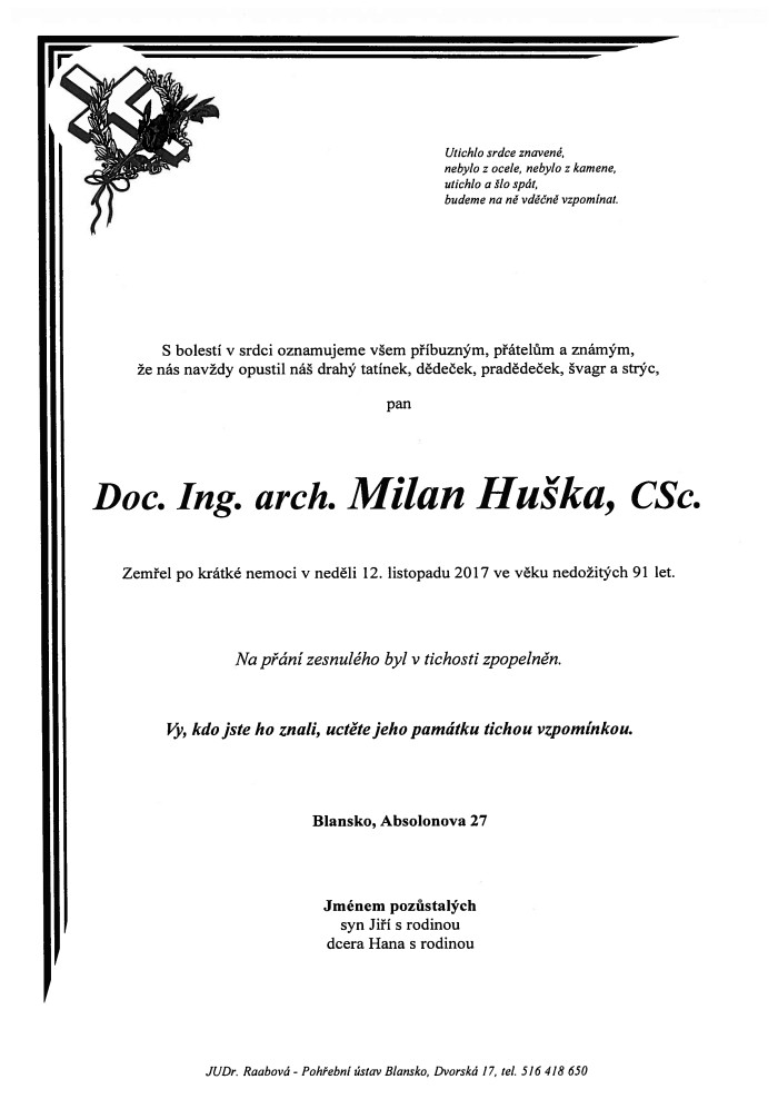 Doc. Ing. arch. Milan Huška, CSc.