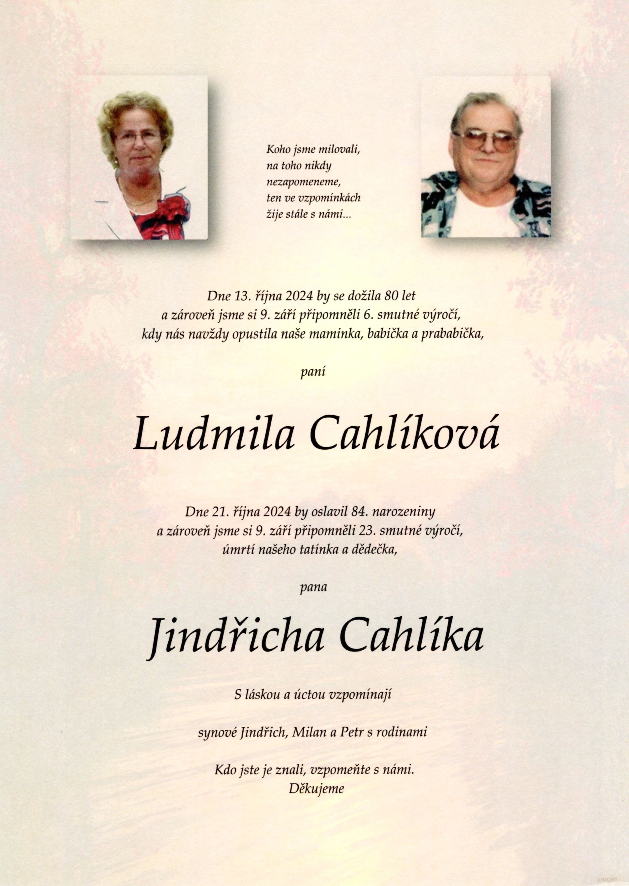 Paní Ludmila Cahlíková a pan Jindřich Cahlík